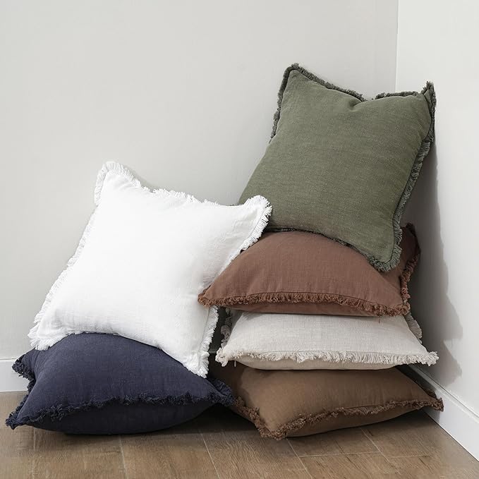 Foindtower Set of 2 Decorative Linen Fringe Throw Pillow Covers Boho Farmhouse - Image 6