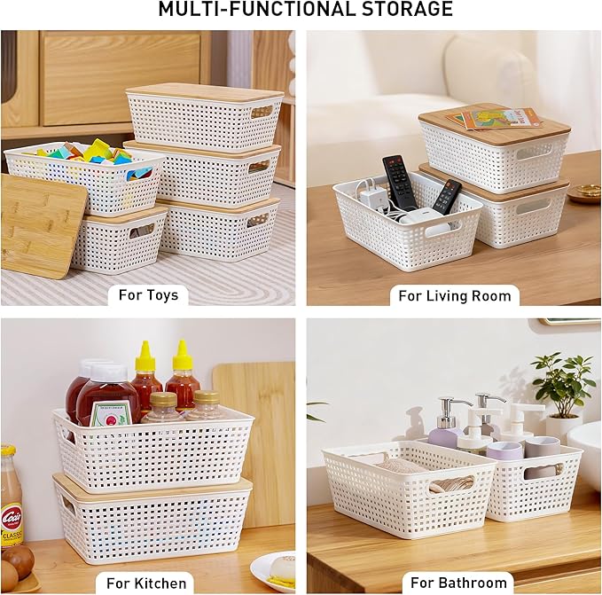 Anywish Storage Bins with Lids 10 Packs, Plastic Storage Bins with Bamboo Lids - Image 5