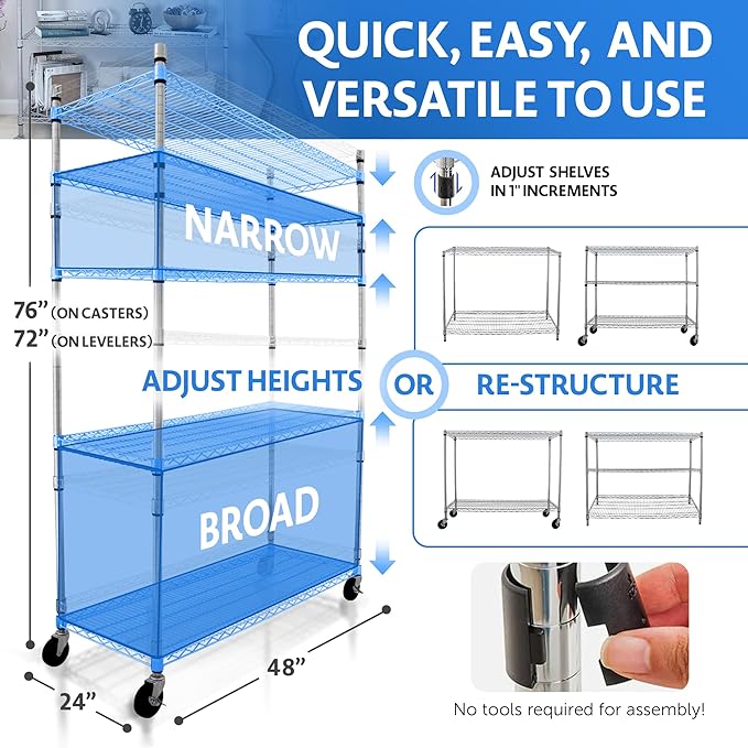 CRESCENT 48" W Storage Shelves 4000LBS Metal Shelving 5 Tier Wire Shelving Unit - Image 6