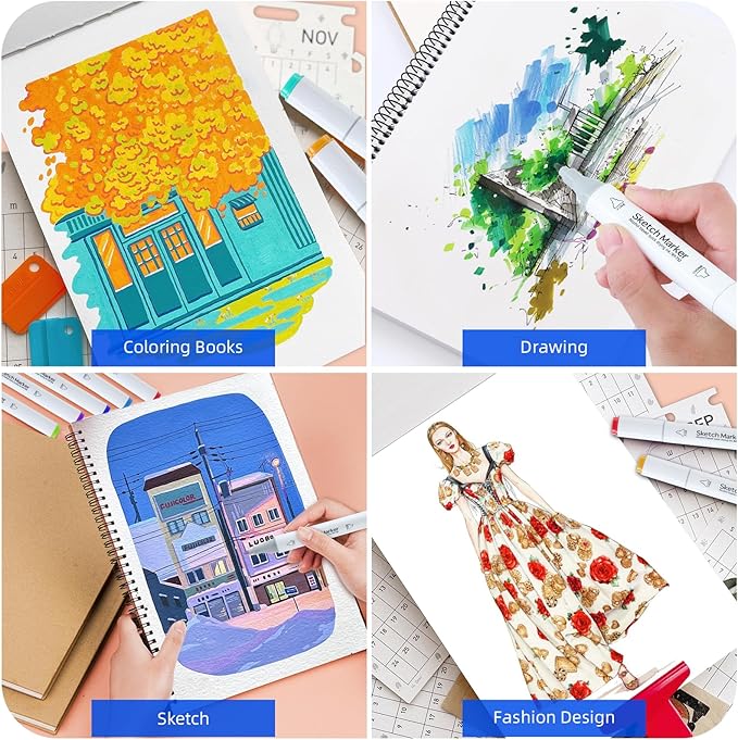 HOMSAILMO-60 Color Alcohol Marker Painting Set, Chisel and Exquisite Double - Image 6