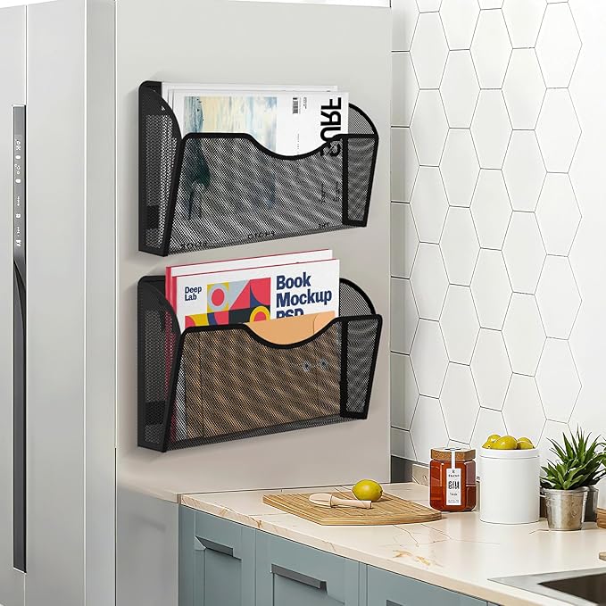KZWKRG 6 Pack Magnetic File Holder, Magnetic Pocket Wall File Holder, Mesh Wall - Image 8
