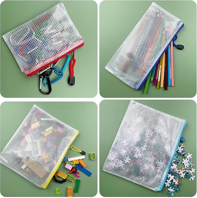 Oaimyy-18PCS-7 x 11" Mesh Zipper Pouch, Plastic Zip File Folders Puzzle Bags - Image 5
