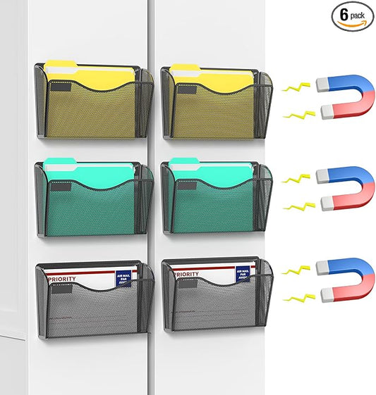 samstar 6 Pack Magnetic File Holder, Mesh Wall File Organizer File Pocket Mail by Samstar