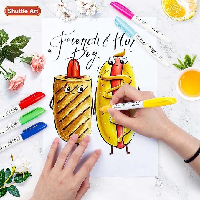 Shuttle Art 30 Colors Permanent Markers, Fine Point, Works on Plastic, Metal - Image 5