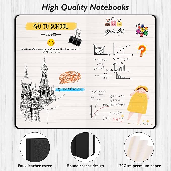 Huhuhero 10 Colors Lined Journal Notebook, A5 Hardcover Notebooks - Image 3