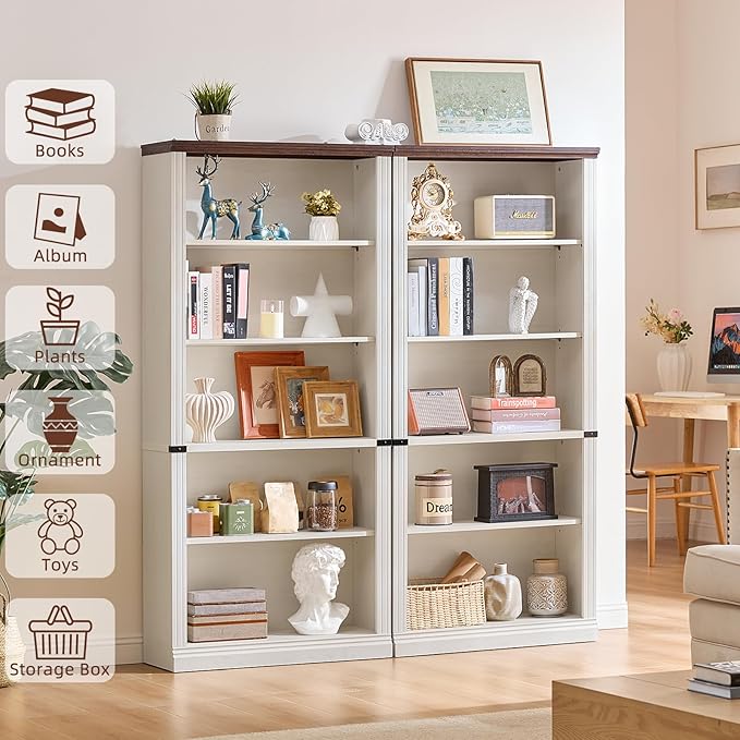RWYHG 70" White Tall Bookshelf Set of 2, 5-Tier Thick Wooden Book Shelf - Image 4