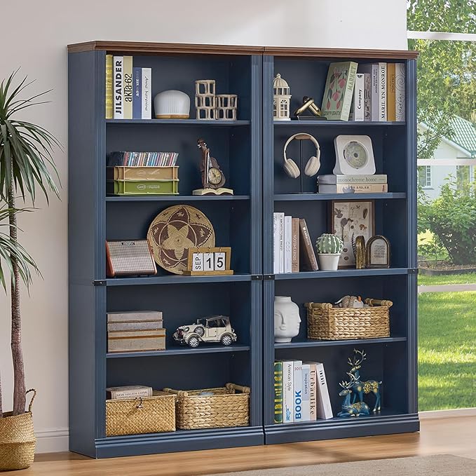 RWYHG 70" Blue Tall Bookshelf Set of 4, 5-Tier Thick Wooden Book Shelf - Image 7