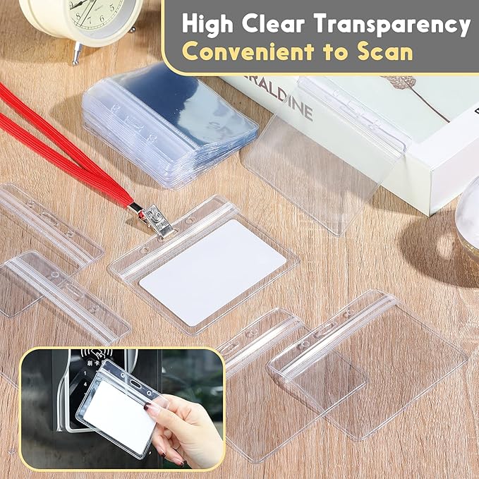 Marspark 300 Pieces Clear Plastic Horizontal Name Badge ID Card Holders - Image 6