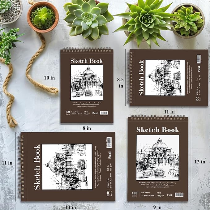 Fuxi Sketchbook 8.5x11, 100 Sheets Hard Cover Sketch Book 8.5" x 11", 68 - Image 7