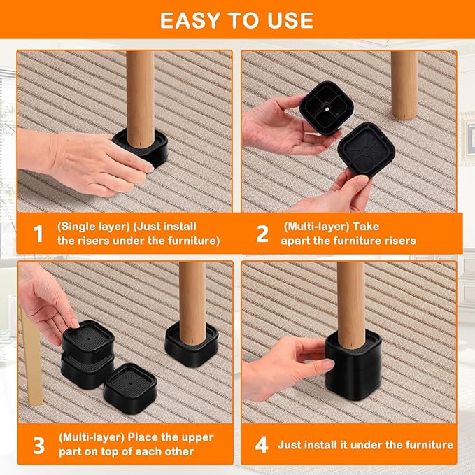 shouwuhho 6 Pack Furniture Risers Adjustable Bed Risers Heavy Duty Lifts Height - Image 7