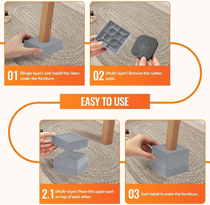 shouwuhho Furniture Risers, 8 Pack Bed Risers - Image 7