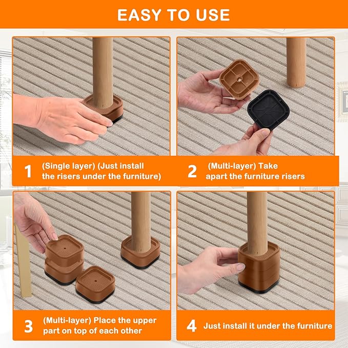 shouwuhho 18 Pack Furniture Risers Adjustable Bed Risers Heavy Duty Lifts - Image 7