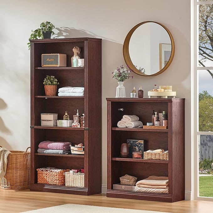 RWYHG 43" Walnut Tall Bookshelf, 3-Tier Thick Wooden Book Shelf - Image 3