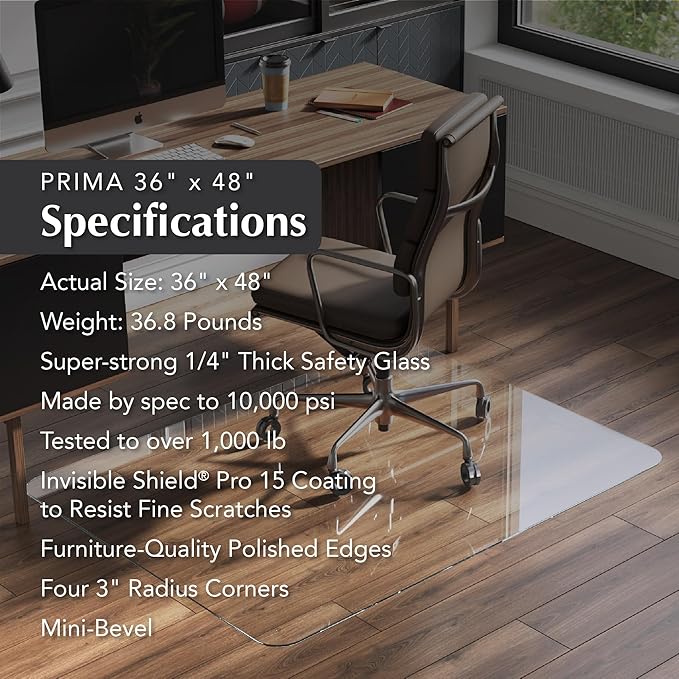 Vitrazza Glass Chair Mat 36” x 48” Superior ¼ Thick, Chiaro Standard Clear - Image 4