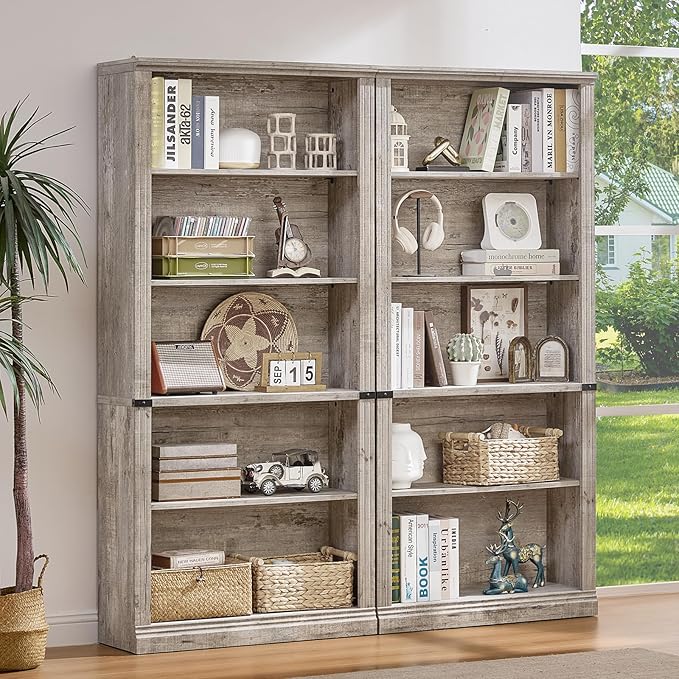 RWYHG 70" Grey Tall Bookshelf Set of 4, 5-Tier Thick Wooden Book Shelf - Image 7