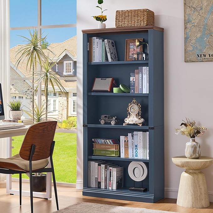 RWYHG 70" Blue Tall Bookshelf Set of 4, 5-Tier Thick Wooden Book Shelf - Image 2
