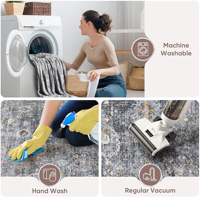Rugcomf 2x5 Rug Runner -Vintage Machine Washable Kitchen Rug, Non-Slip Low Pile - Image 5