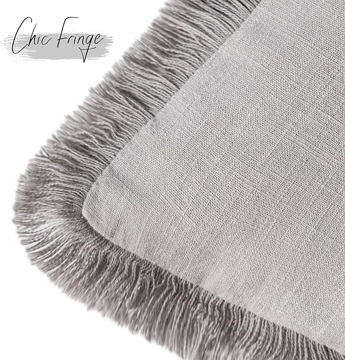 Foindtower Set of 2 Decorative Linen Fringe Throw Pillow Covers Cozy Boho - Image 3