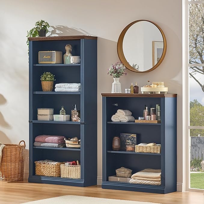 RWYHG 70" Blue Tall Bookshelf Set of 4, 5-Tier Thick Wooden Book Shelf - Image 8