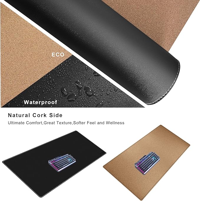 Mydours Extra Large 48" x 20" Desk Mat, Cork & PU Leather Desk Pad XXL - Image 3
