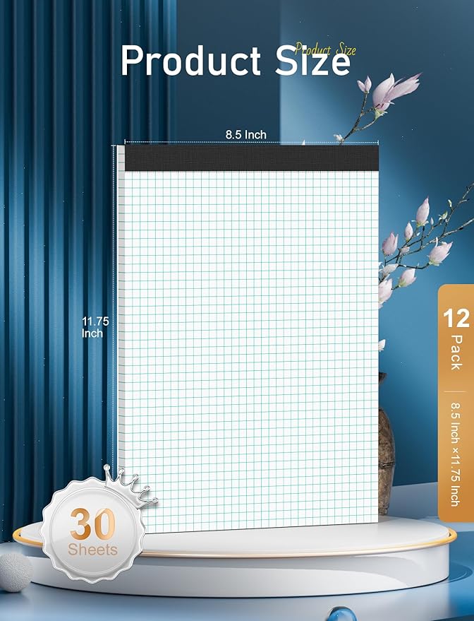 Graph Paper Pad 8.5 x 11, 12 Pack Graph Paper Notebook, 4x4 Graph Ruled - Image 2