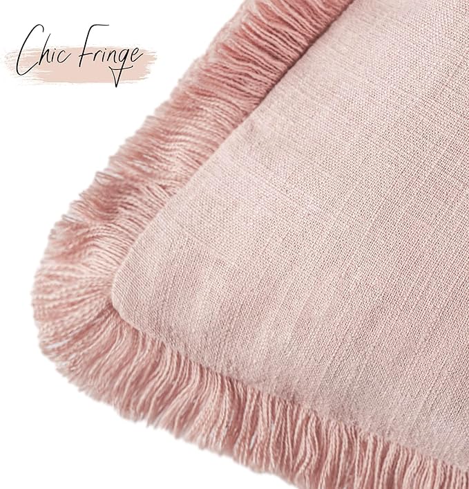 Foindtower Set of 2 Decorative Linen Fringe Throw Pillow Covers Cozy Boho - Image 3