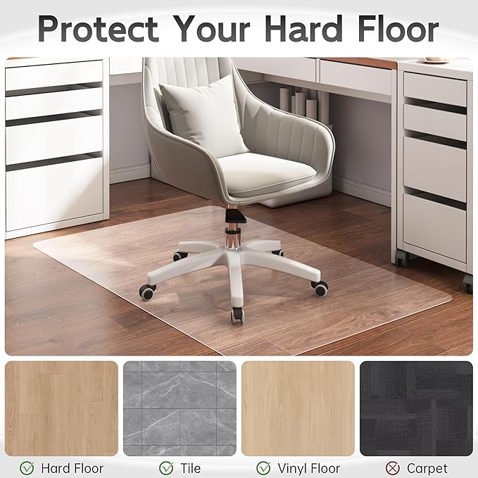 HOMEK Crystal Clear Chair Mat for Hardwood Floor, 48” x 36” Office Chair Mat - Image 3