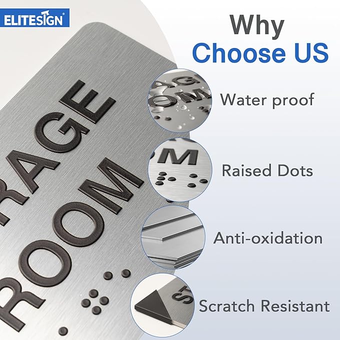 Break Room Signs with Raised Text & Grade 2 Braille, Brushed Aluminum/Silver - Image 2