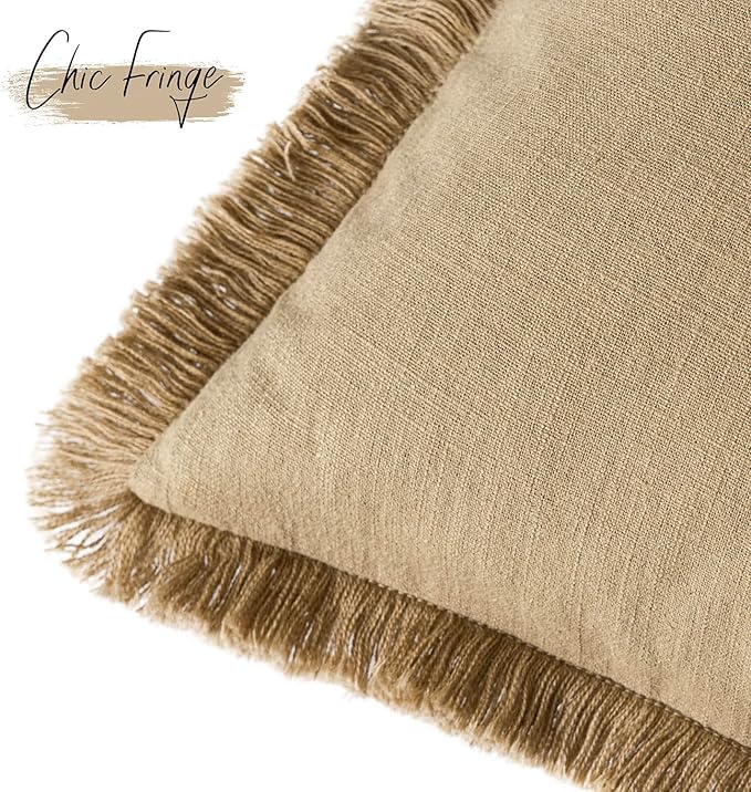 Foindtower Set of 2 Decorative Linen Fringe Lumbar Throw Pillow Covers - Image 3