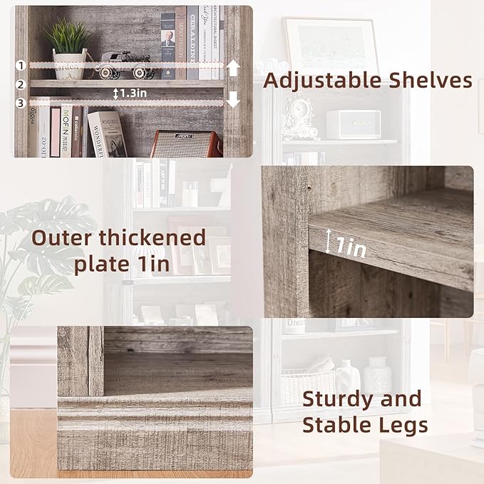 RWYHG 70" Grey Tall Bookshelf Set of 4, 5-Tier Thick Wooden Book Shelf - Image 5