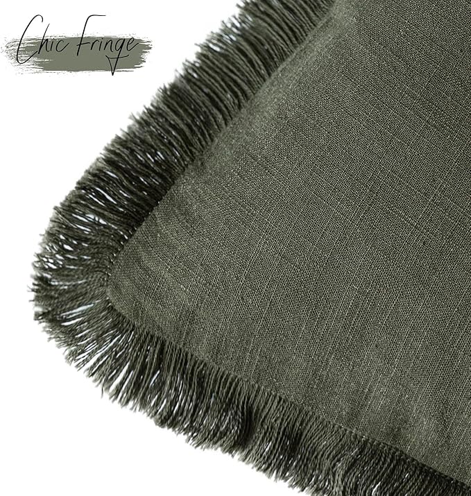 Foindtower Set of 2 Decorative Linen Fringe Throw Pillow Covers Farmhouse - Image 3