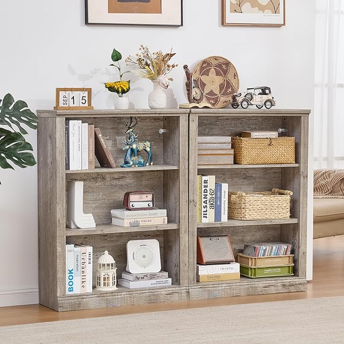 RWYHG 43" Grey Tall Bookshelf Set of 3, 3-Tier Thick Wooden Book Shelf - Image 8