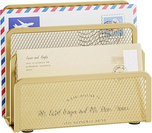 Marbrasse Mail Organizer for Desk, 3-Slot Mesh Metal Mail Holder countertop by Marbrasse