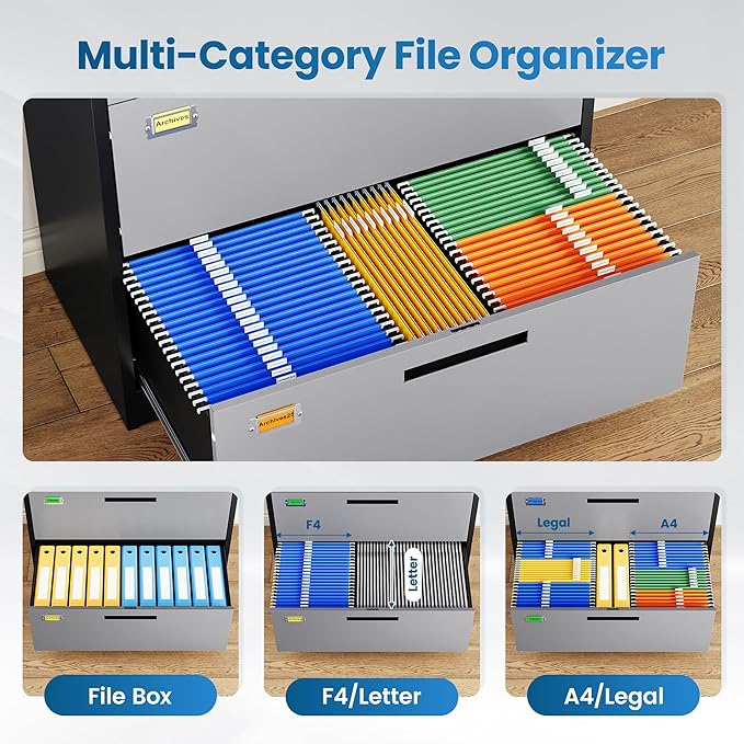 PEUKC 3 Drawer File Cabinet, Lateral Filing Cabinets - Image 4