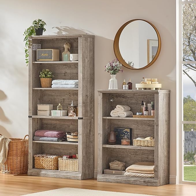 RWYHG 43" Grey Tall Bookshelf, 3-Tier Thick Wooden Book Shelf - Image 3