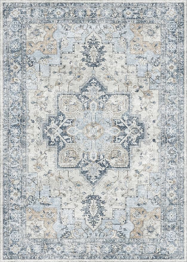 GENIMO 9x12 Area Rugs for Living Room, Machine Washable Non Slip Vintage Rugs - Image 8