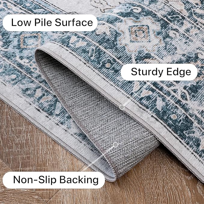 GENIMO 9x12 Area Rugs for Living Room, Machine Washable Non Slip Vintage Rugs - Image 7