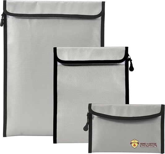3 Pcs Fireproof Waterproof Document Bag, Fire and Water Resistant Safe Zipper by Unknown