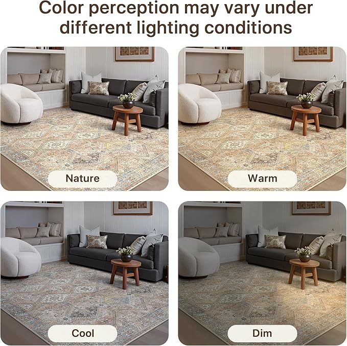 GENIMO 9x12 Area Rugs for Living Room, Machine Washable Non Slip Vintage Rugs - Image 7