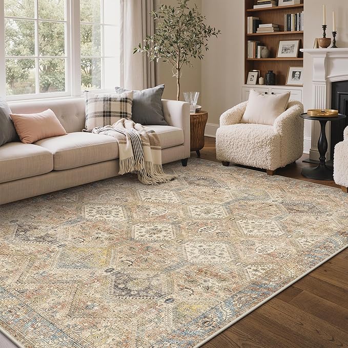 GENIMO 9x12 Area Rugs for Living Room, Machine Washable Non Slip Vintage Rugs - Image 3