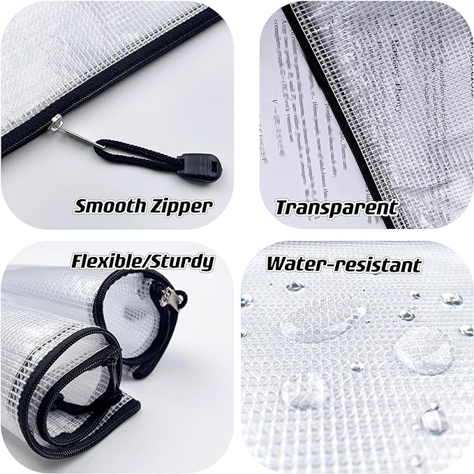 Oaimyy-18 Pcs, Plastic Mesh Zipper Pouch Document Folders Bag Zipper Zip File - Image 3