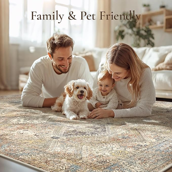 GENIMO 6x9Area Rugs for Living Room, Machine Washable Non Slip Vintage Rugs - Image 8