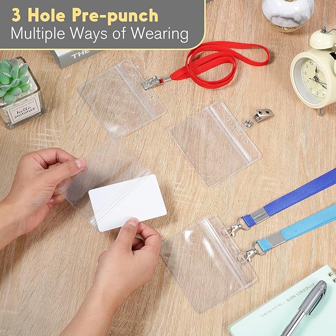Marspark 200 Pieces Clear Plastic Horizontal Name Badge ID Card Holders - Image 7