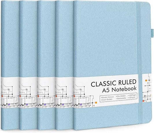 feela 5 Pack Notebooks Journals Bulk, Hardcover Notebook Classic Ruled Lined by feela