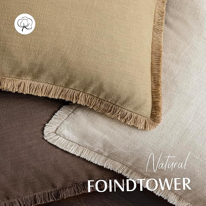 Foindtower Set of 2 Decorative Linen Fringe Throw Pillow Covers Boho Farmhouse - Image 4