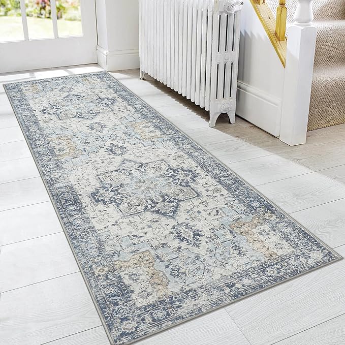 GENIMO Runner Rug 2'6"x12, Non Slip Vintage Hallway Runner Rugs, Low Pile by GENIMO