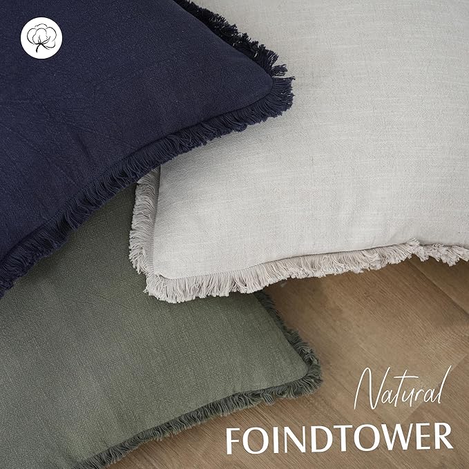 Foindtower Set of 2 Decorative Linen Fringe Throw Pillow Covers Cozy Farmhouse - Image 4