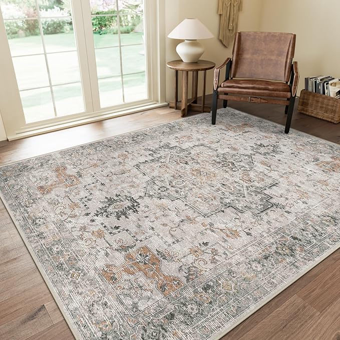 GENIMO 5X7 Area Rugs for Living Room, Machine Washable Non Slip Vintage Rugs by GENIMO
