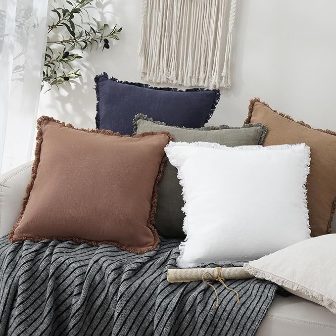 Foindtower Set of 2 Decorative Linen Fringe Throw Pillow Covers Boho Farmhouse - Image 5