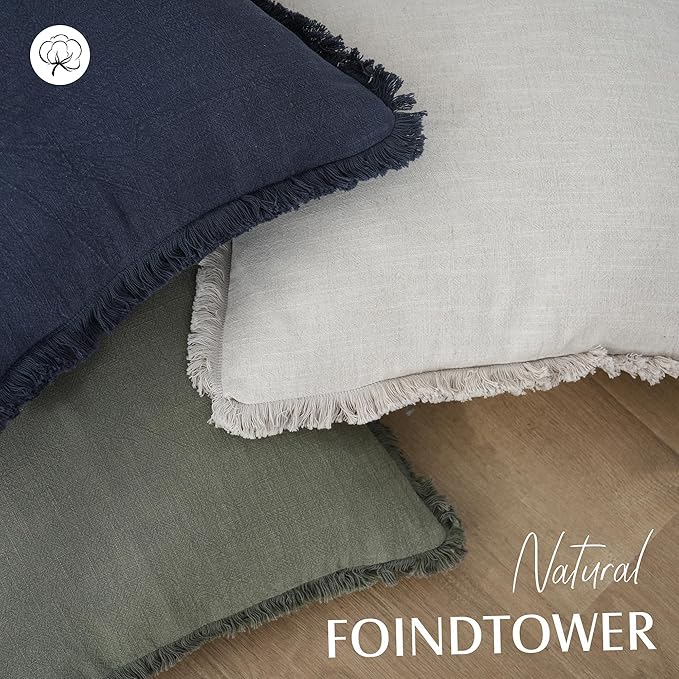 Foindtower Set of 2 Decorative Linen Fringe Lumbar Throw Pillow Covers Boho - Image 4